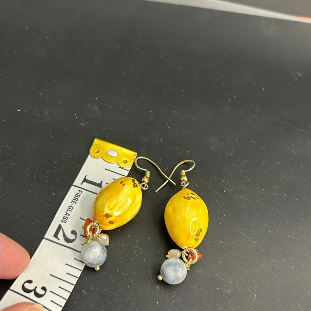 Hand-Painted Sicilian Lemon Ceramic Dangle Earrings